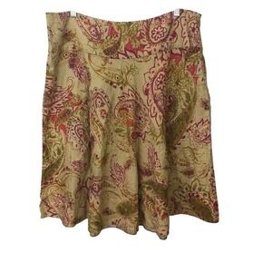 VTG Lauren Ralph Lauren 100% Linen Skirt Womens 14 Paisley A-Line Flare Zip
